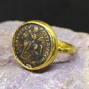 Intaglio Signet Silver Ring  Roman Coin Sterling Silver Ring 24k Gold Over Coin  Gold Vermeil Ring |  Ring | Ancient Greek Coin Ring