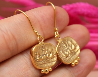 Pendientes griegos antiguos Intaglio, pendientes de monedas romanas de plata, moneda de oro de 24K, regalo personalizado, pendientes romanos antiguos, pendientes delicados