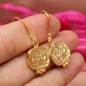 14k Gold Intaglio Ancient Greek Earrings, Roman Coin Earrings Gold