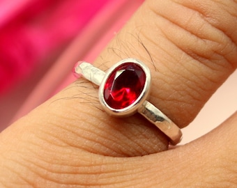 Ruby Ring Solid Silver | 925K Sterling Silver | 24K Gold Over | Red Stone Ring | Authentic Ring | Minimalist Ring | Ruby Silver Jewelry Ring