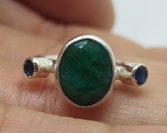 Geneuine Natural Emerald Ring Solid Sterling