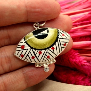 Silver Pendant - 925 Sterling Silver Handcrafted Artistry Tile Silver Pendant Handmade Ceramic Silver Pendant
