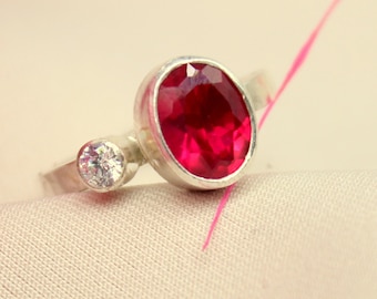 Bague rubis en argent massif | Argent sterling 925 carats | Plus d'or 24 carats | Bague pierre rouge | Bague authentique | Bague minimaliste | Bague bijoux en argent rubis