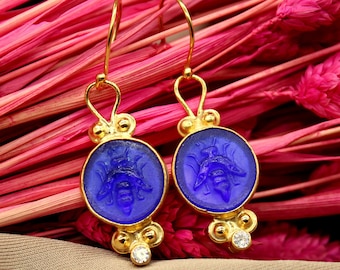 Bumble Bee Intaglio Silver Earrings