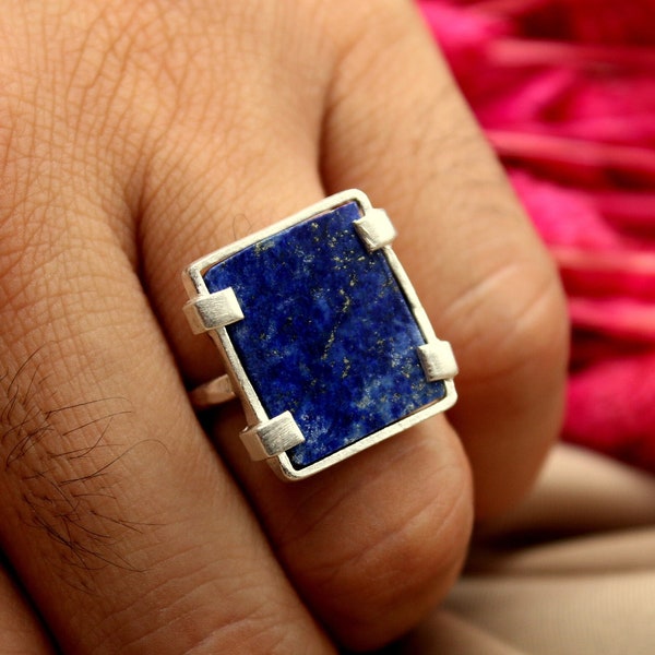 Bague lapis-lazuli en argent massif | Bague en argent 925K faite main | Bague minimaliste | Argent délicat | Cadeau de demoiselle d'honneur | Art romain | Par Artsmyrna