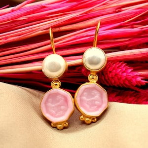 Pearl and Intaglio Angel Silver Earrings 925k Sterling Silver Christmas Gift Pearl Earrings