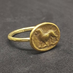Intaglio Roman Art Signet Ring | 24k Gold Over Coin Ring | Gold Vermeil Ring | Gold Overlay Ring | Ancient Greek Coin Ring | Signet Ring
