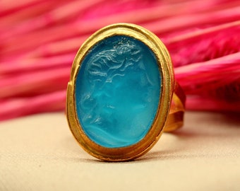 Intaglio Glas Silber Ring | Intaglio Glasring über Gold | Artemis Carving Ring | Intaglio geschnitzter Ring | Glasschnitzerei Geschenk | Von Artsmyrna