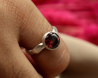 Ruby Ring Solid Silver | 925K Sterling Silver | Hammered Ring 24K Gold Vermeil | Minimalist Ring | Handmade Gemstone Ring | By Artsmyrna