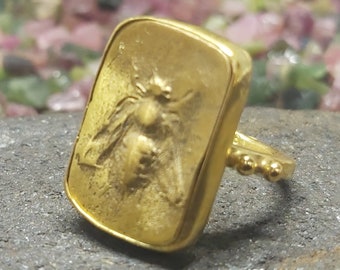 Roman Coin Intaglio  Ring | Zeus Ring | Honey Bee Ring | 925K Sterling Silver | Blessing Ring | Ionia Ephesus Coins Ring | Signet Ring