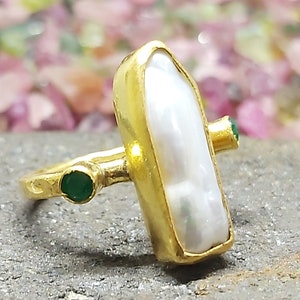 14k Solid Gold Freshwater Pearl Ring Handmade Jewelry Christmas Gift