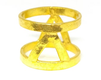 Gold Over Hammered Chevron Ring | V Ring | Dainty Gold Over Filled Ring | Curved Ring | 24k Gold Vermeil Rings for Women | By Artsmyrna