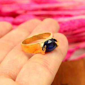 14k Gold Solitaire Sapphire Hand Ring | Natural Sapphire Ring