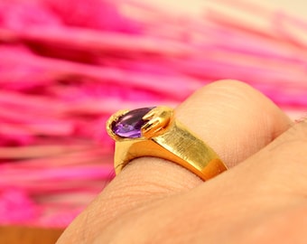 Raw Amethyst Hand Silver Ring Handmade Ring