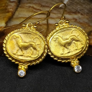 Intaglio Roman Coin Silver Earrings | 925K Zodiac Overlay Earrings   | 24K Gold Over |  Blessing Earrings Silver | Leo August | By Artsmyrna