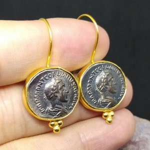 Intaglio Roman Coin Silver Earrings | 925K Bee Earrings   | 24K Gold Over |  Earrings Silver | Ionia Ephesus Coins Earrings | By Artsmyrna