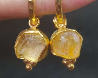 Citrine Silver Earrings | Sterling Dangle Earrings | 24k Gold Over Yellow Stone Earrings | Dainty Gift | Mothers Gift Dangle Earrings