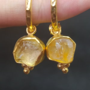 Citrien zilveren oorbellen | Sterling-hangoorbellen | 24-karaats goudkleurige oorbellen met gele stenen | Sierlijk cadeau | Moederdagcadeau hangoorbellen
