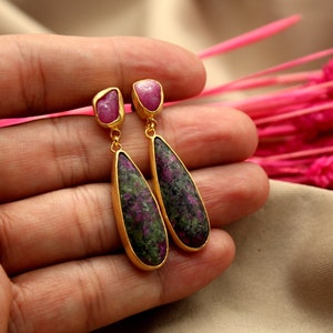 925k Sterling Silver Raw Ruby and Rubelite Stud Earrings