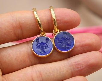 Handgemaakte Venetiaans glas diepdruk Schorpioen ringoorbellen, vergulde sieraden, sterrenbeeld oorbellen voor vrouwen, uniek Moederdagcadeau
