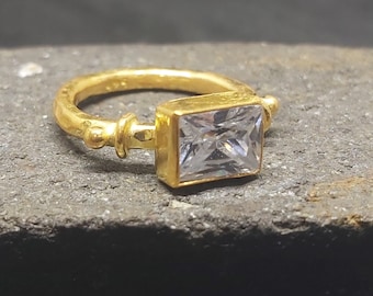 White Topaz Ring Solid Sterling | Solitaire Ring | Statement Ring | Minimalist Ring | 925K Sterling Silver | Bridesmaid Gift | By Artsmyrna