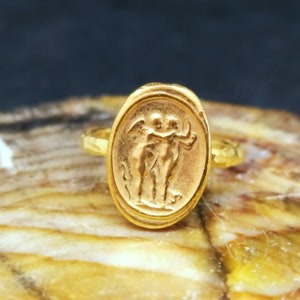 Angel Roman Coin Intaglio Signet Ring Sterling Silver Ring | 24k Gold Over Coin  | Gold Vermeil Ring | Ancient Greek Coin Ring | Signet Ring