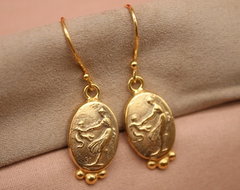 Intaglio Roman Coin Silver Earrings 925K Sterling Silver | Dangle Earrings | Ancient Roman Coin | Minimalist Earrings jesus and virgin mary
