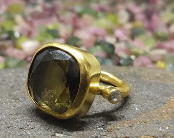 Rauchquarz Ring massiv | Minimalistischer Ring | 925K Silber | Brautjungfer Ring | Handgefertigter Ring Gold Vermeil | Von Artsmyrna