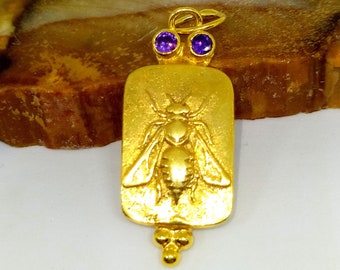 Intaglio Roman Coin Honey Bee Pendant | Holy Bee Pendant | Blessing Pendant | Ionia Ephesus Coins | 24K Gold Over | Personalized Gift