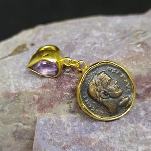 Roman Coin Amethyst Silver Pendant Handmade Pendant