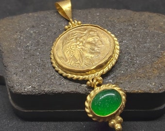 Intaglio Roman Coin Pendant Solid Silver | 925 Sterling Silver | Handmade Jade Gold Over | Bridesmaid Gift  Ancient Roman Art | By Artsmyrna