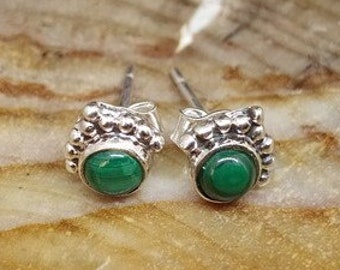 7mm Malachite Earrings | 925K Sterling Silver | Elegant Earrings | Stud Earrings | Bridesmaid Gift | Authentic Silver Earrings |  Artsmyrna