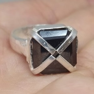 Moussanite Ring Solid Silver | 925K Sterling Silver | Black Diamond Ring | Ancient Roman Art | Hammered Moussanite Ring | By Artsmyrna