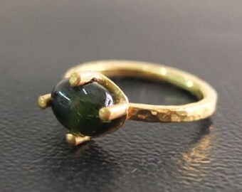 Tourmaline Silver Ring | Green Silver Ring | Solid Sterlin Silver Ring | 925k Silver Ring | 24k Gold Over Ring | Natural Tourmaline Ring