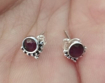 Raw Ruby Stud | Ruby Stud Earrings | 24K Solid Gold | Silver Jewelry | Real Ruby | July Birthstone | Authentic Natural Ruby Silver Earrings