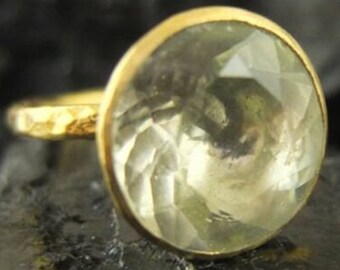 Green Amethyst Ring | Green Ring | Silver Sterling 925k Ring | 24k Gold Over | Stackable Ring | Engagement Ring | Birthday Ring By Artsmyrna