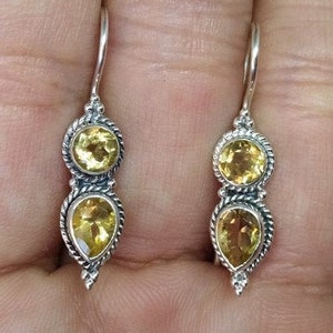 Citrin  Silver Earrings |Sterling Dangle Earrings | 24k Gold Over Yellow Stone Earrings | Dainty Gift | Mothers Gift