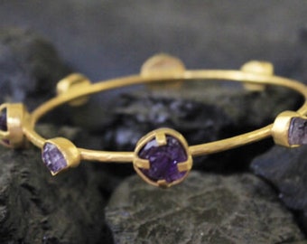 Pulsera de amatista en bruto, pulsera de amatista, brazalete de piedra preciosa de amatista, pulsera de piedra en bruto, regalo de piedra de nacimiento, regalo personalizado para el día de la madre