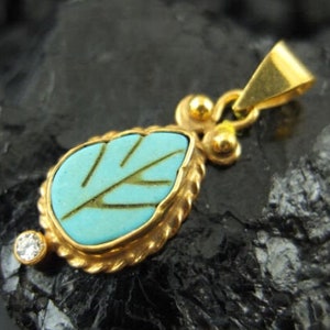 Carved Turquoise Pendant | 22K Gold over 925K Sterling Silver | Ancient Pendant | Fashion Pendant | Mothers Gift | By Artsmyrna
