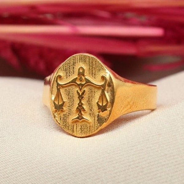Libra Signet Sterling Silver Ring | Astrology Ring | Gold Vermeil Ring | Carved Ring | Horoscope Ring Friend gift Men Ring