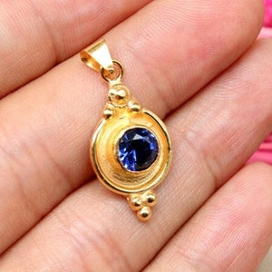 Sapphire Pendant for necklace | 925K Sterling Silver | 24K Gold over | Dainty Jewelry | Christmas Gift Thanksgiving Gift | By Artsmyrna