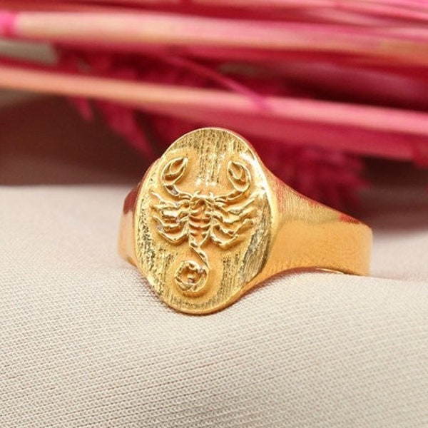Silber Siegelring Skorpion | Astrologie Ring | Gold Vermeil Ring | Geschnitzter Ring | Horoskop Ring Freundgeschenk Männerring