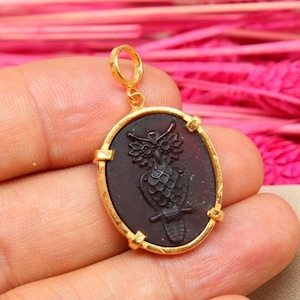 Echte Intaglio Glas Eule Silber Anhänger | Muttertag
