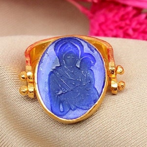 Intaglio Glass Silver Ring | Intaglio Glass Ring Gold Over | Virgin Mary Ring | Intaglio Carved Ring | Glass Carving Gift | By Artsmyrna