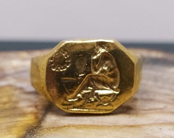 Intaglio römische Münze Sterling Silber Ring | 24k Gold über Münze Ring | Gold Vermeil Ring | Gold Ring | Antiker Münzring | Herren Siegelring