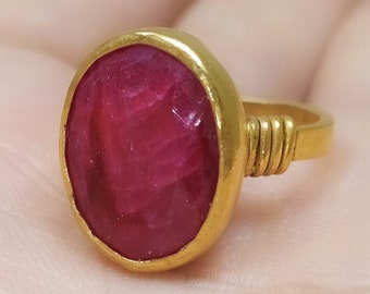 Natural Ruby Ring Solid Silver | 925K Sterling Silver | Hammered Ring Gold Vermeil | Minimalist Ring | Handmade Gemstone Ring | By Artsmyrna