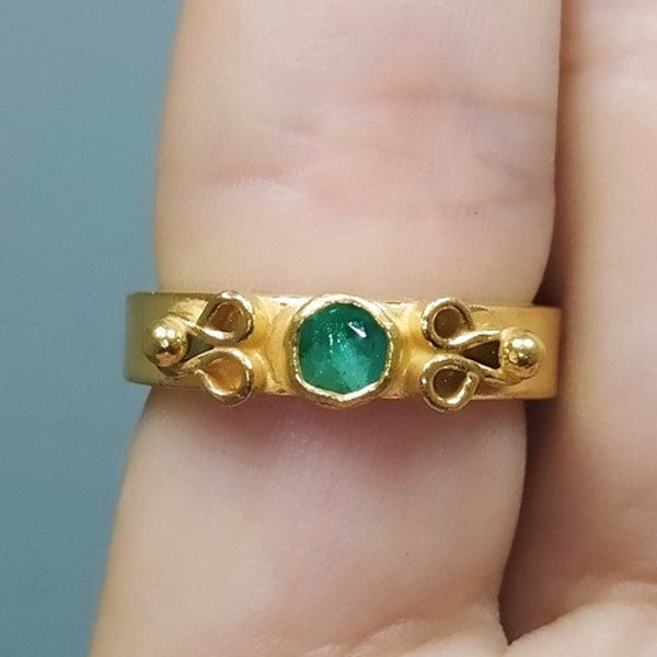 Tiny May Birthstone 3mm Ring | Emerald Ring | Dainty Gold Stacking Ring | Gemstone Ring | Natural Emerald Ring | Gift for Her | Dark Green
