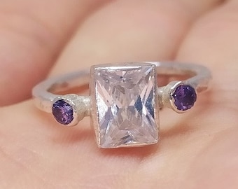 White Topaz and Amethyst Silver Ring Gold Over | Promise Ring | Dainty Ring | 925K Sterling Silver | Minimalist Ring | Boho Style Ring