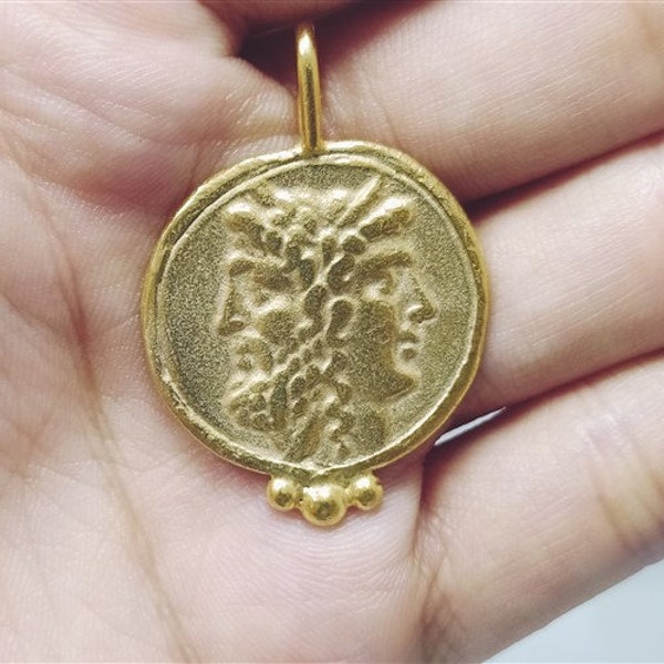 God Janus Intaglio Roman Coin Pendant Silver | 925K Sterling Silver | Silver Ancient Roman | 24 Gold Over | Mothers Day Gift | By Artsmyrna