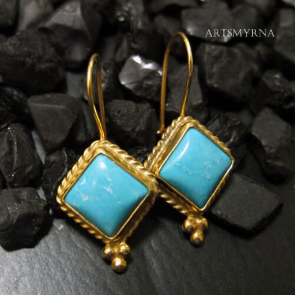 Turquoise Earrings Solid Sterling | Dangle Earrings | Dainty Earrings | Authentic Earrings | Bridesmaid Gift | Roman Art | By Artsmyrna